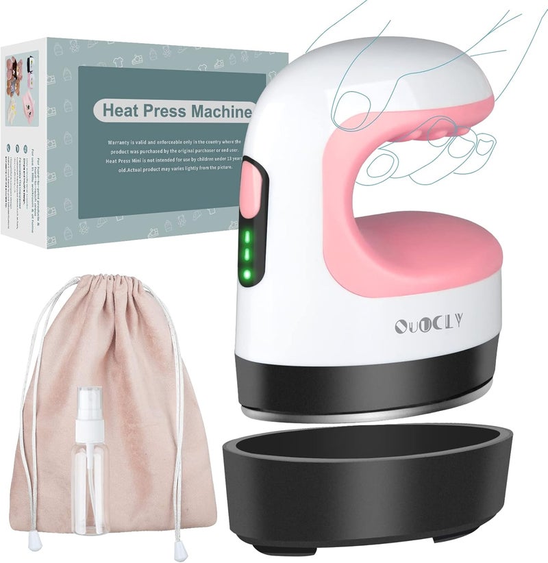 QuuCLY Mini Heat Press Machine, Mini Irons for Crafts,Portable Heat Press Easy for T-Shirts, Shoes, Hats and Small HTV Vinyl Projects Transfer(Pink) - Image 1